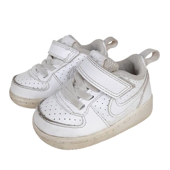 Nike Court Borough Low Top White Leather Sneaker Hook Loop Toddler 3 Basketball - Picture 3 of 8